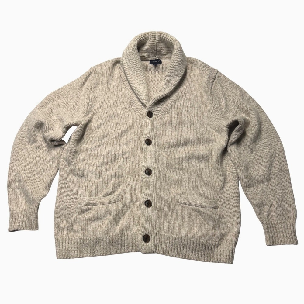 J.Crew Shawl Collar Cardigan Mens Unisex XL Oatmeal Wool Blend Chunky Knit